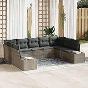 9 Piece Grey Rattan Garden Sofa Set, Outdoor Couch with Comfortable Cushions, Balcony Lounge Chair, Adjustable Seating for Reading and Rest