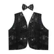 Sparkling Black Sequin Vest Dance Costume Party Waistcoat Disco Accessory