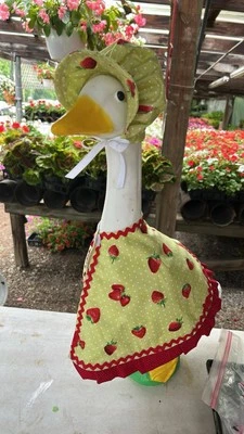 Porch Cement Goose Strawberry Outfits Matching Dress Bonnet Yellow NEW Hand Sewn