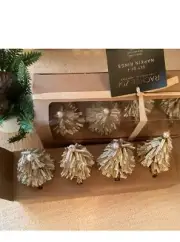 8 RACHEL ZOE Beaded christmas TREES CREAM GOLD Napkin Rings holders Classic