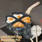 Egg Frying Pan 4-Cup Heart Omelette Pan Non-Stick Egg Skillet with Wooden BrbXI