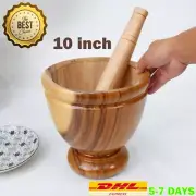10" Natural Wooden Mortar with Pestle Grinding Herb Garlic Papaya Salad Som Tum