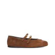 [Prada] Prada Double-buckle Suede Ballet Flats 37.5 IT BROWN