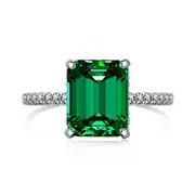 ANYCO Ring S925 Sterling Silver Ring CZ 5A Vintage Rectangle Green Promise Wedding Engagement Ring For Women
