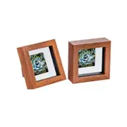 Nicola Spring Acrylic 3D Box Photo Frames with 2" x 2" Mounts - 4" x 4" - Dark Wood - Pack of 2