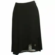 EILEEN FISHER Black Viscose Jersey Faux Wrap Lace Accent Skirt XS