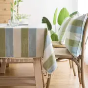 Catzon Striped Cotton Linen Tablecloth Tassel Square Tablecloth-Green