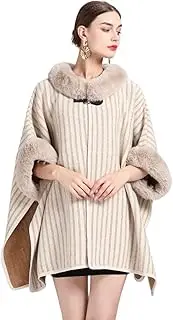[Generic] Women's Travel Stripes Shawl Wrap Luxury Faux Fur Trim Poncho Cape Lady Soft Large Cardigan Cloak Coat for Fall Winter