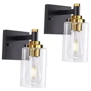 Black and Gold Wall Sconces Set of Two Bathroom Light Fixtures Brass Sconces