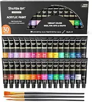 [Shuttle Art] Acrylic Paint Set, 30 x12ml Tubes Artist Quality Non Toxic Colours Acrylic Paint, Great For Kids Adults Professional Painting on Canvas Wood Clay Fabric Ceramic Crafts