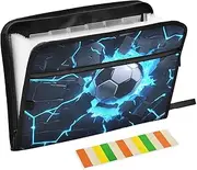Quteprint 13 Pockets Expanding File Folder with Zipper Closure, Soccer Cracked Wall Accordion File Folder with Sticky Labels, Letter Size A4 Papers Expandable File Document Organizer