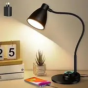 Eocean LED Desk Lamp, Dimmable Beside Table Lamp with USB Charging Port, Rotary Switch Study Lamp with Intelligent Induction Auto, Flexible Gooseneck Reading Light for Home Office, 3 Color Modes