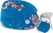 [WOSHJIUK] Working Hat 2 Pack Scrub Caps for Women,Fuji Mountain Cherry Blossoms,Tie Back Cap Adjustable Scrub Hat