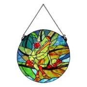 Dale Tiffany Savin Frog Art Glass Suncatcher in Green/Sky Blue