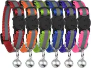 Reflective Cat Collars w Bells Set of 6 Nylon Mixed Colors, Pet Breakaway NEW