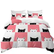 Pink White Panel and Black White Cats Quilt Cover