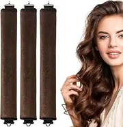 TULOBI Hair Curler, 3Pcs Heatless Curls Overnight Blowout Rods Flexi Rods with Hook, Soft Velvet Material for Women Girls Long Hair - Brown