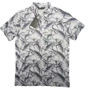 Travis Mathew Polo Shirt Mens Medium White Palm Print Golf ⛳ SS Pima Logo
