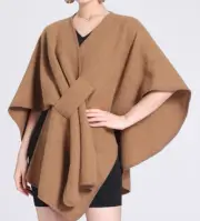 Winter Ladies Women Plain Tie Free Poncho OSFA