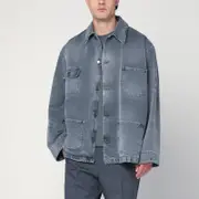 [Prada] Distressed blue canvas overshirt M Blue