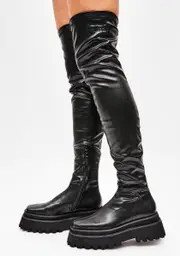 [DARKER WAVS] Synth Vegan Stretch Leather Over The Knee Boots