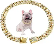 Cuban Link Dog Collar 17.7'' Cuban Link Chain for Dogs Alloy Diamond Gold Chain for Dogs Bling Collar Dog Jewelry for Cats Puppy Gifts for