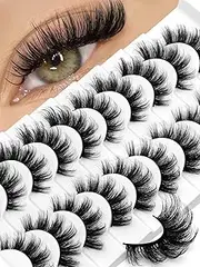 Dorischen 5D Fluffy Long False Eyelashes Faux Mink Lashes Natural ThickFalse Eyelashes Curly Soft False Eyelashes Reusable Cosmetics Tool -10 pairs/box