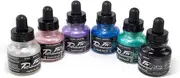 Daler Rowney FW Pearlescent Effect Acrylic Ink Set with Empty Marker, 29.5 ml (6 Pieces)