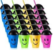 24 Pack Smile Face Sipper Cups with Lids and Straws for Kids 12 Oz Reusable