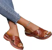 Ladies Orthopaedic Sandals Vintage Wedge Heel Slippers Summer Peep Toe Slippers PU Leather Slippers Rubber Platform Slippers Leisure Beach Shoes,40,Brown