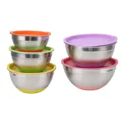 5pcs Mixing Bowls W/Lids For Kitchen Stainless Steel Colorful Nesting Mixing US