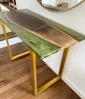 Green Epoxy Resin Luxury Bar & Handmade Dining Table Top Console Bar Desk