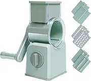 Rotary Cheese Grater - Kitchen Food Slicer with Handle, Handheld Rotary Grinder with 3 Replaceable Blades for Fruit Vegetable Nuts, Green