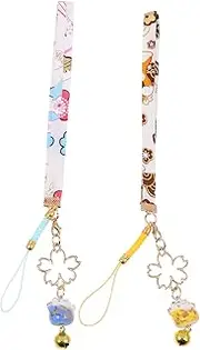 ifundom 2Pcs Lucky Cat Phone Charms Maneki Neko Keychain Pendants Japanese Beckoning Cat Keyrings Fengshui Key Chains