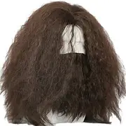 Hagrid Wig Movie Cosplay Brown Long Curly Hair Beard Accessories Carnival Wigs