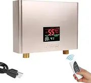 Mini Tankless Electric Water Heater, 110V 220V 3000W Point of Use On Demand Instant Hot Water Heater with LED Display for Sink Washing Bathroom Kitchen,Gold-3000Wto220V