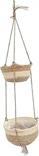 Happyyami Door Hanging Basket Woven Straw Pot Wall-Mounted Hemp Rope Basket Green Home Decor