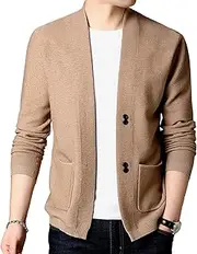 [Generic] Men Open Front Cardigan Sweater with Pockets Shawl Collar Open Front Cardigan Slim Fit Knitwear Cardigan Sweater