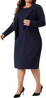 [Agnes Orinda] Plus Size Dress Suits for Women Two Piece Outfits Blazer Jacket and Sleeveless Dress Business Casual Suit Sets