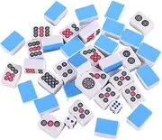 Mahjong Set Mahjong Game Set Dormitory Small Hand Mahjong Portable Outdoor Travel Entertainment Family Game Chinese Mah Jongg Set(Blue)