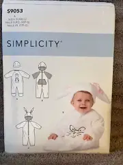 Simplicity Pattern S9053 Baby Jumpsuit & Hat or Hood & Bunny Jumpsuit Sz XXS-L