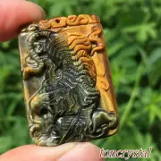 1.5" Natural Quartz Crystal Skull Tiger's Eye Jasper Carved Tiger Pendant 1pc