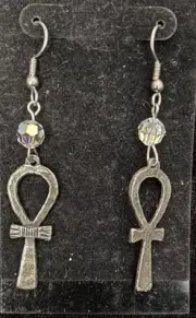 Vintage Gallo Pewter "Egyptian Cross" earrings with crystals