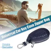 Snake Pattern Car Key Case Zipper Bag with Key Chain Faux Leather Blue Universal