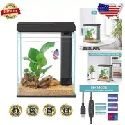 Compact 2 Gallon Black Fish Tank with Filter & Timer - Ideal for Betta Fish