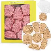 Jotia 108Pcs Birthday Theme Cookie Cutters Set, Including 8Pcs Cookie Cutter and 100Pcs Clear Cookie Bags, Fun Baking Molding Cookie Baking Mould Plastic 3D Cookie Stamps Embossing Cutters for Biscuit