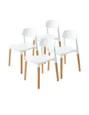 [La Bella] 4 Set Retro Stackable Dining Cafe Chair in White