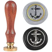 1pc Wax Seal Stamp Set Sealing Wax Stamp Solid Brass Heads with Wood Handles for Envelopes Invitations Gift Card Anchor & Helm 83x22mm Stamps: 25x14.5