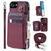 For iPhone 6/6s/7/8/SE (2020)/SE (2022) Back Shell Zipper Wallet Case Phone Cover with Straps