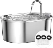 Stainless Steel Cat Water Fountain w/ 6 Carbon Filters - 108oz Quiet Pump